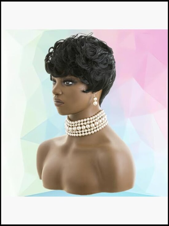 Pixie Cut Wig Short Curly Wavy Synthetic Hair with Bangs Glueless 130% Density main image 5